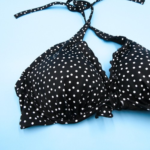 Victorias Secret Black Polka Dot Triangle Padded 38C Plunge Bikini Top Swimsuit - Picture 2 of 7