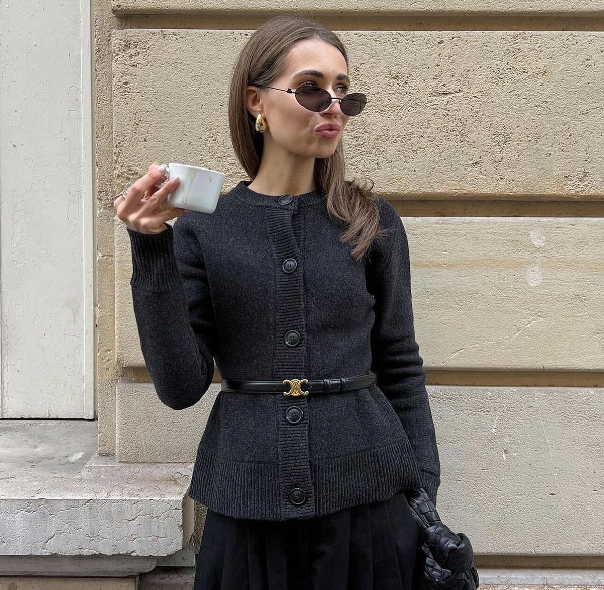 ZARA SIZE S WOMAN GRAY POLO COLLAR WOOL BLEND KNIT CARDIGAN _9598