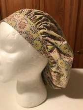 Scrub Hat Medical Nursing Chemo Floral Hat 3 Tan Gray Yellow Slate and Brown