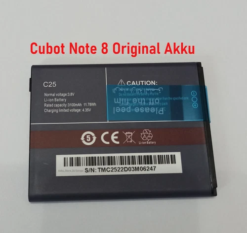 Cubot Note 8 Akku -  3100mAh  Akku - C25 - Original Akku + Schneller Versand