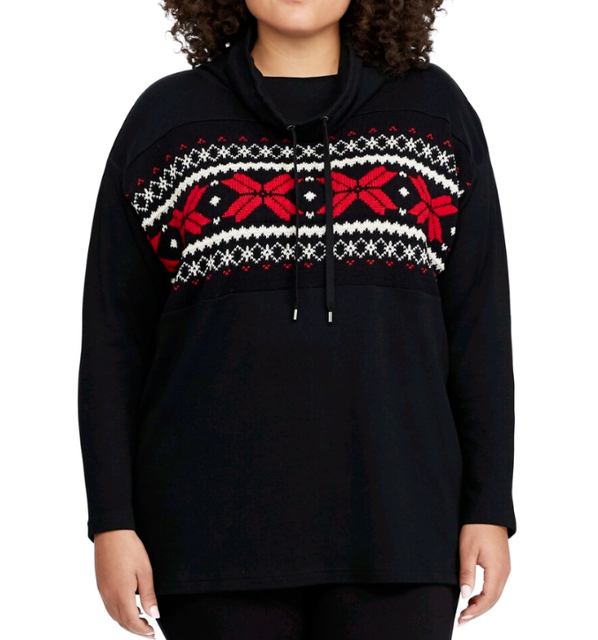 NEW Chaps Women's Holiday Sweater Sweatshirt Size 1X Cowl Neck with Drawstring | eBay