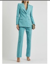 De La Vali Hawkins Turquoise Tencel Linen Blazer Jacket Uk 8 S Size