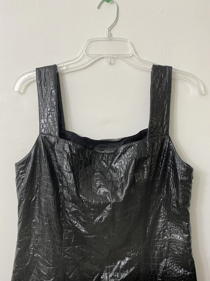 Womens VTG Guess Dress Y2K Midi Dress Faux Croc Leather McBling Trashy Black 10 - Image 2 of 4