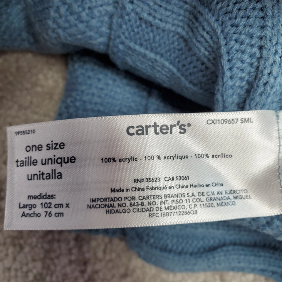 Carter's Baby одеяло синий один размер мальчиков вязаный ребристая текстура 40 «x 30» мягкий уютный - Изображение 4 из 4