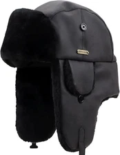 Unisex Winter Leather Trapper Hat with PU Coating for Hunting Skiing Trooper Win