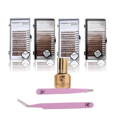 Eyebrow Extensions Premium Kit with 4 Trays w/ Extension Glue & Tweezer 5-8 Mm