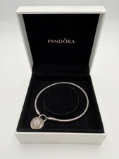 Pandora Sterling Silver S925 ALE Snake Chain Bracelet w/ Pav  Lock Charm CZ