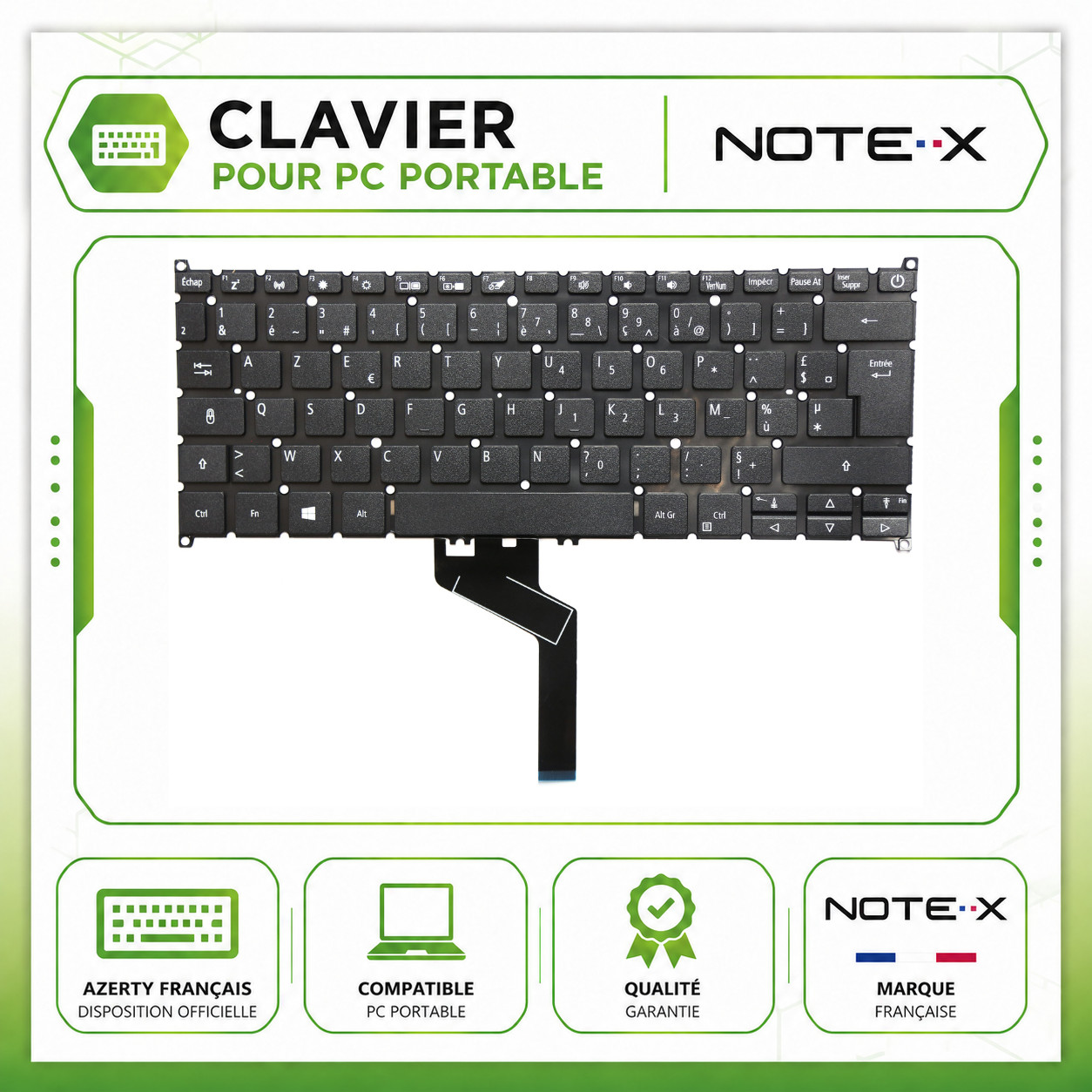 Clavier AZERTY français de remplacement Acer Swift SF514-53 pour le télétravail