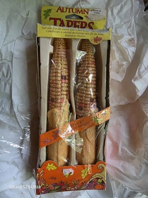 Vintage Indian Corn Candles 10''  Pair Autumn Tapers Fall Country Decor NIP Read 