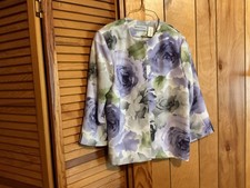 Alfred Dunner Spring Jacket Size 14 P Blue 3/4 Sleeve Open Front