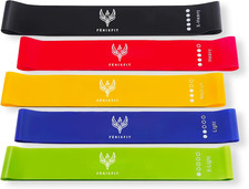  5 Pack 100 Natural Latex Resistance Bands - Set of 5 Exercise Loops for Yoga