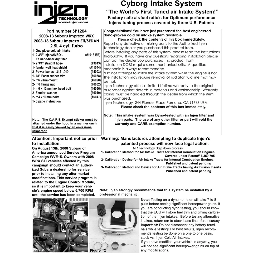 Entrada de aire frío de aluminio Injen SP1204P para Subaru Impreza WRX STi 2008-2013 2,5 L Foto 4 de 4