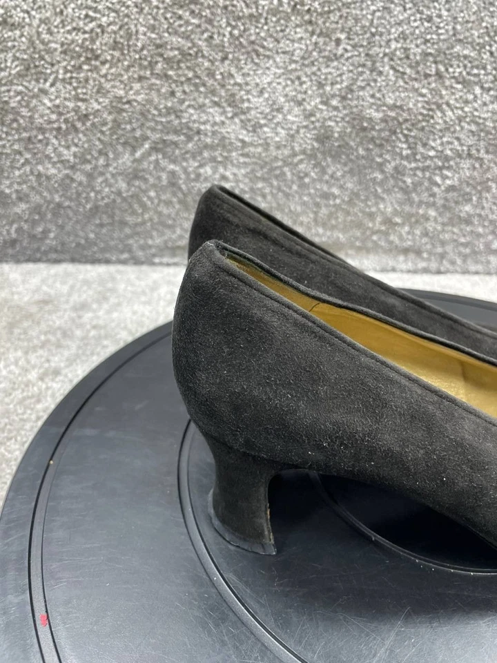 Tacones Yves Saint Laurent para mujer talla 9 M zapatos de salón negros punta redonda bloque sin cordones Foto 3 de 4
