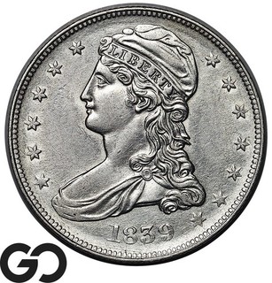 1839 Capped Bust Half Dollar Reeded Edge Choice Uncirculated Better Date
