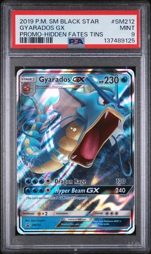 2019 POKEMON SM BLACK STAR PROMO HIDDEN FATES TINS #SM212 GYARADOS GX PSA 9
