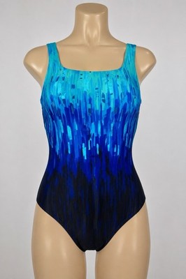 Chico s Swim Blue Abstract One Piece Swimsuit NWT Size 16 Tummy Control Swim