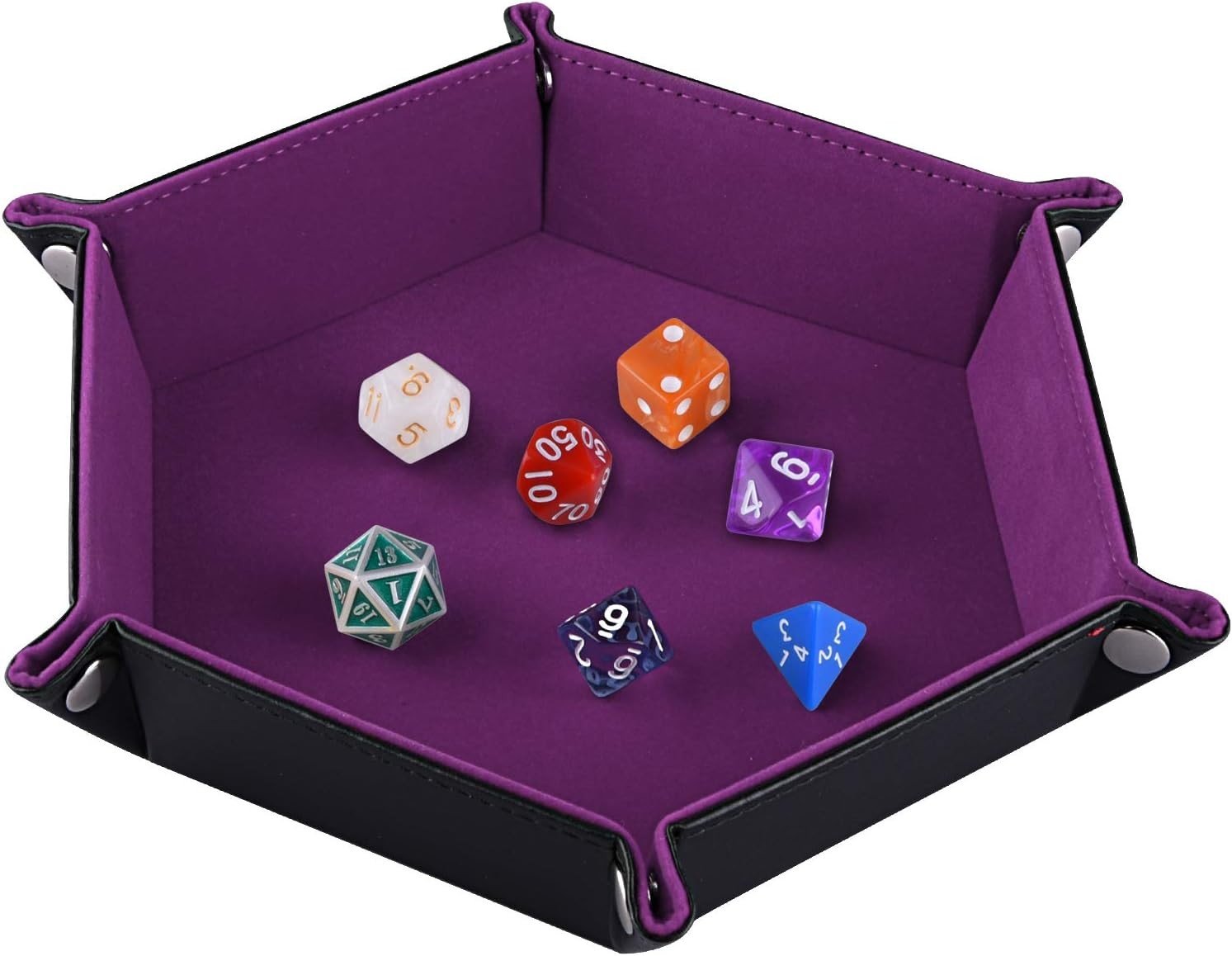 SIQUK Double Sided Dice Tray, Folding Hexagon PU Leather and Dark Violet 