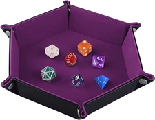 SIQUK Double Sided Dice Tray, Folding Hexagon PU Leather and Dark Violet 