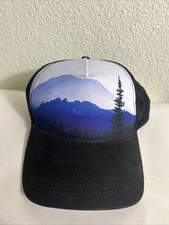 REI Trucker Hat Black Blue Mountain Forest Sk...