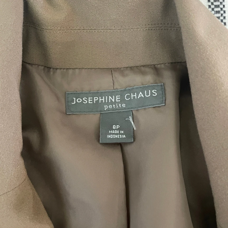 Vtg Blazer Jacket 8 Petite Tan 3/4 Sleeve Office Chic Academia Josephine Chaus - Image 2 of 4