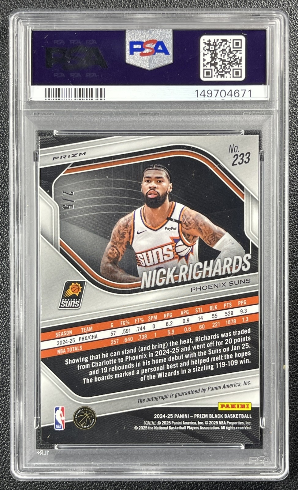NICK RICHARDS PSA 9 2024-25 PANINI PRIZM BLACK #233 GOLD VINYL AUTO FOTL 2/5 view 2
