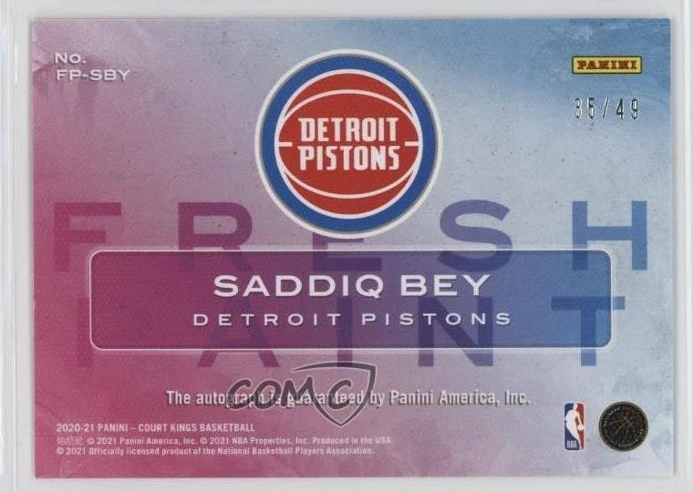 2020 Panini Court Kings Fresh Paint Violet /49 Saddiq Bey #FP-SBY Rookie Auto RC - Image 2 of 2