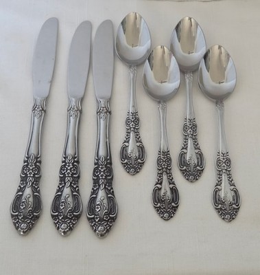 SPRINGTIME Floral Stainless Steel Flatware 4 Teaspoons/ 3 Knives Japan by UNKNOW