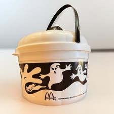 1993 McDonalds Halloween Pumpkin Ghost With Lid And Rare Bat Happy Meal Pail