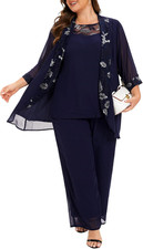 3 Piece Mother of the Bride Pant Suits plus Size Chiffon Sets Embroidered Laces