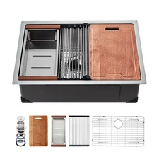 30" Kitchen Sink Stainless Steel Undermount Single Bowl Drop-In Basin Bar