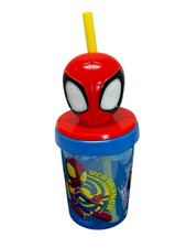 Spiderman Cup 13 oz Super Sipper Tumbler W Straw Figurine Top Authentic Disney