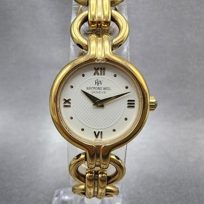 Raymond Weil Watch Women 22mm Cream Dial Gold Plated Round 9828 New Battery