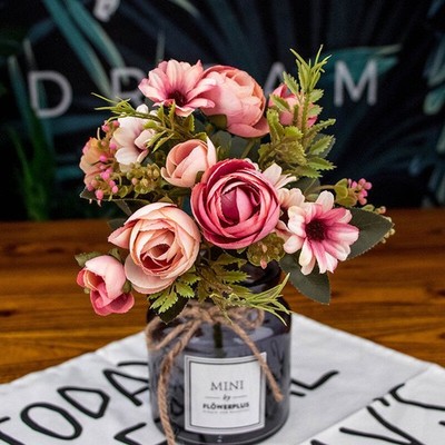 1 Bund Rustikal Retro Teerose Hochzeit Wohndeko Blume Kunstblumen Fake 