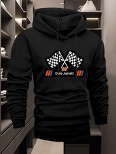 Men's Racing Graphic Hooded Sweatshirt with Checkered Flag  Go Kart Print, Casu