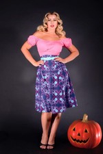 Viva 40s Style Tulip Skirt in Blue Daddy Cthulhu Print Stretch Crepe | Laura Byr