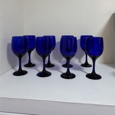 Cobalt Blue Glass Wine Glasses 8  Piece Set, Round Glossy Drinkware