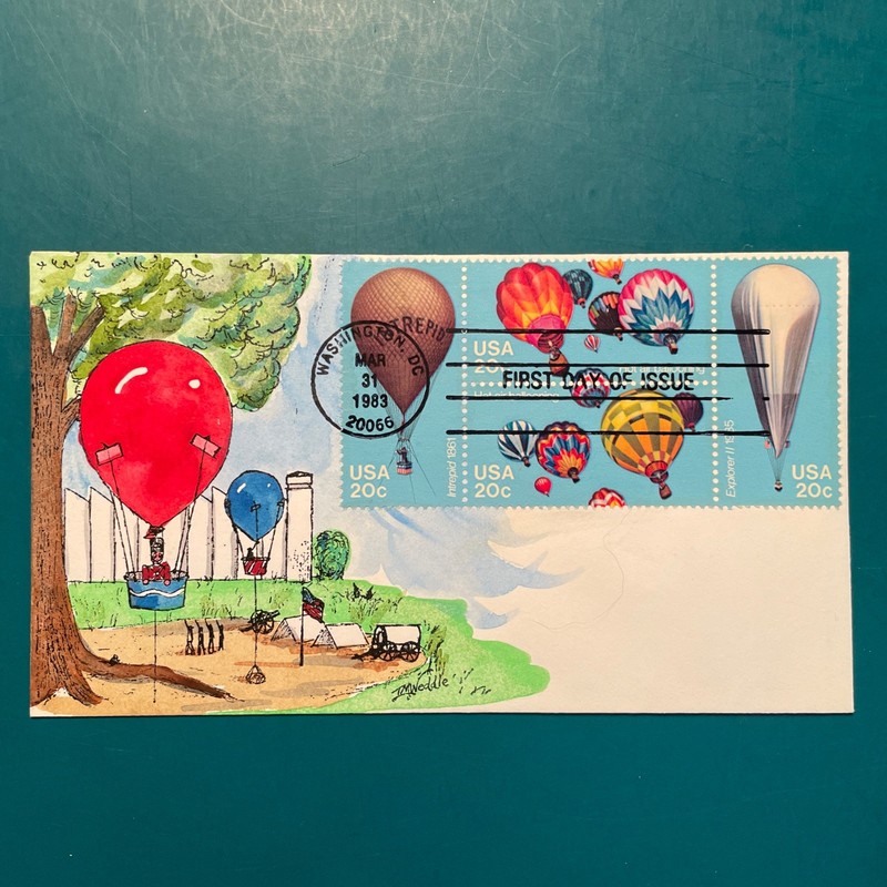 T. Weddle Balloons FDC, Cat# 2035a, Hand Painted, 1 of 62 made