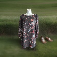 LOFT Women's 00P Petite Floral Micro Mini Dress Long Sleeve Boho Zip Boat Neck