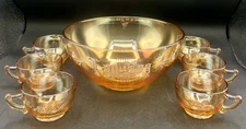 Vintage Moderne Egg Nog Bowl And Cups By Jeanette Set Of 7