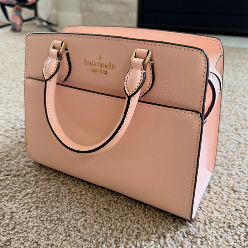 Kate Spade New York Small Pink Satchel Top Handle Zip Gold, Detachable Strap