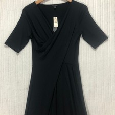 Talbots Black V Neck Faux Wrap Midi Dress Size S