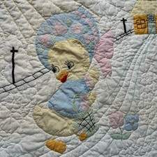 Vintage Hand Quilted Baby Blanket Ducks Church