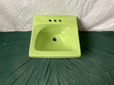 Vtg NOS Sunny Lime Green Porcelain Bath Wall Sink Old Eljer