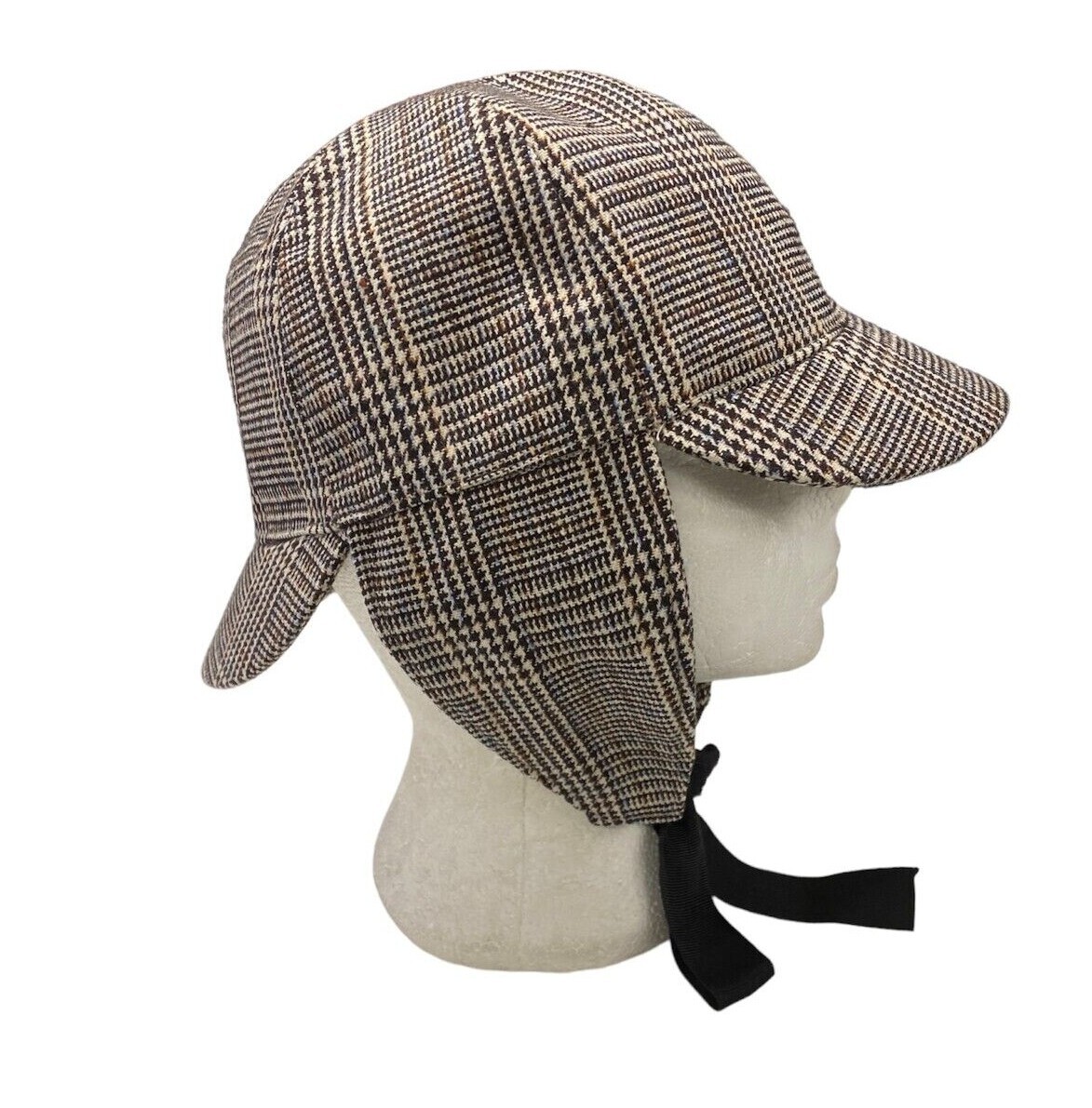 Men's Sherlock Holmes Deerstalker Style Checked Brown Hat S