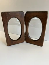 Vintage Dual Hinged Engraved Hand Carved Wooden Picture Frame Glass Covered