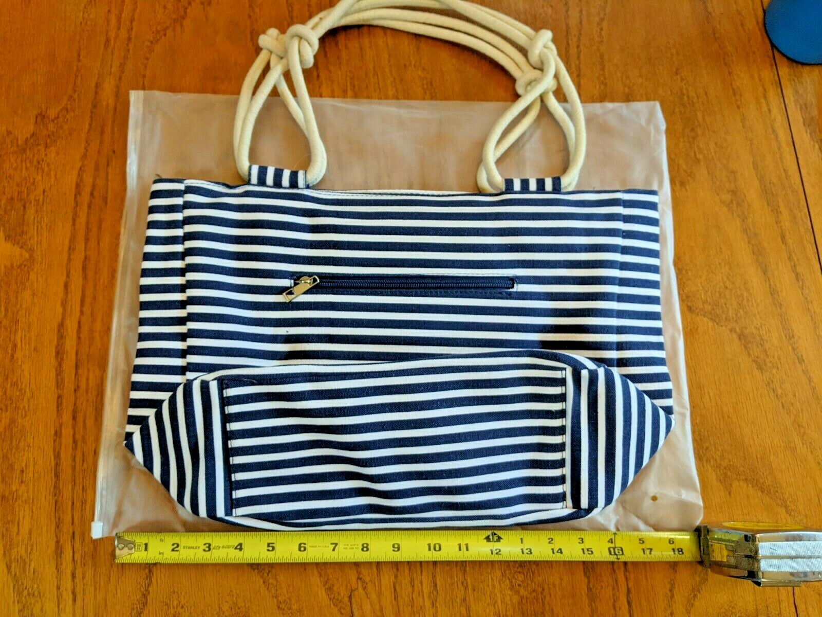 Shoulder bag, purse, tote, Navy/white stripe, 18