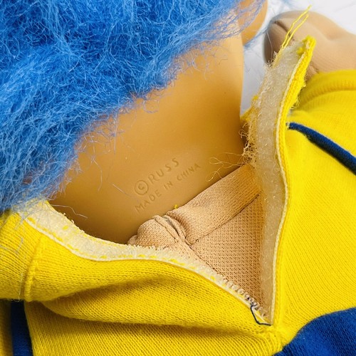 VINTAGE RUSS TROLL KIDZ BLUE HAIR RUBBER FACE STUFFED PLUSH CHEERLEADER DOLL-90S - Picture 11 of 14