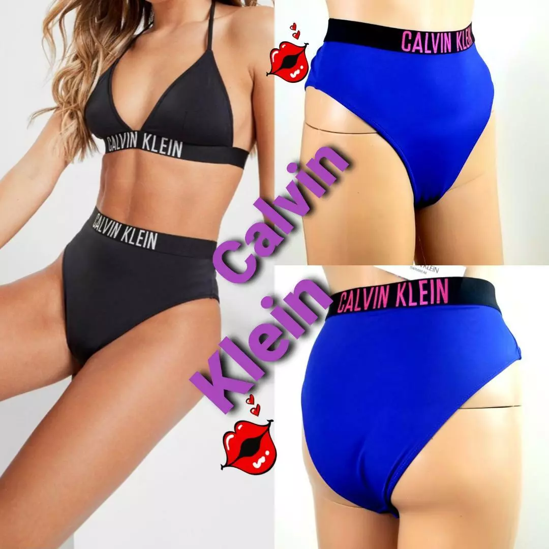 CALVIN KLEIN SWIMWEAR INTENSE POWER BRAZILIAN BIKINI BOTTOM BLUE LOGO size  S $48