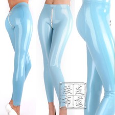 Women latex leggings 3D hips cut crotch zip latex gummi leggings 0.4mm