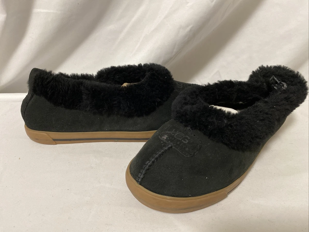 UGG RYLAN 1871 Suede Moccasin Slippers Size 9 Black EUR 40 UK 7.5 S70